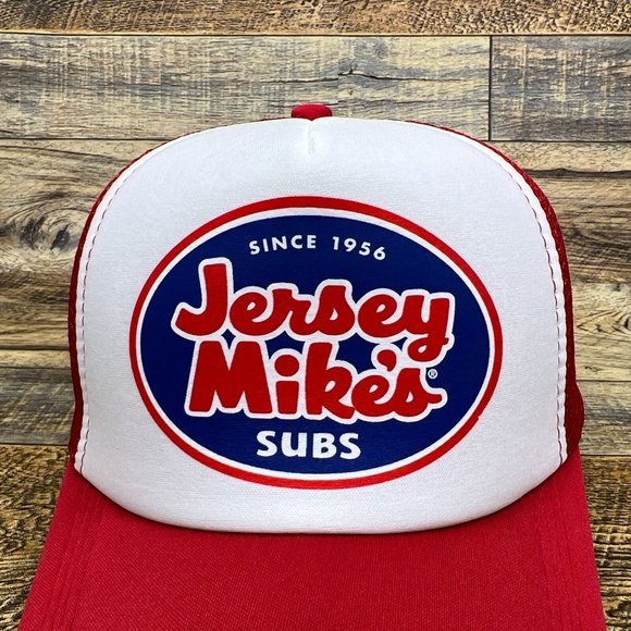 Jersey Mikes Subs Mens Trucker Hat Red Snapback Retro 1956 Logo Baseball Cap - Picture 3 of 8